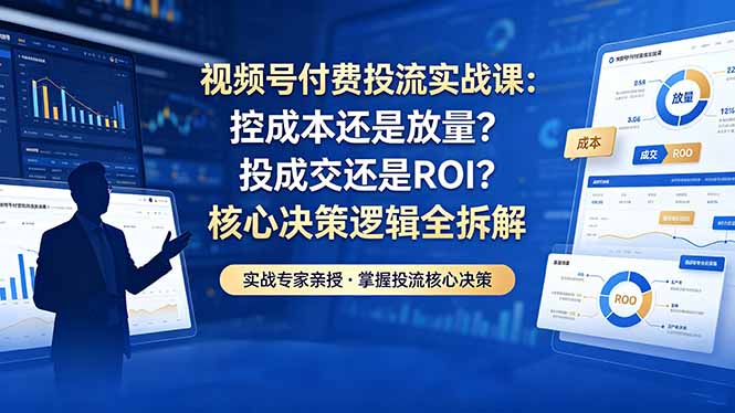 视频号付费投流实战课-5月：控成本还是放量？投成交还是ROI？核心决策逻辑全拆解