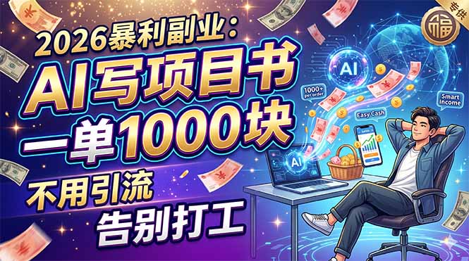 2026暴利副业：AI 写项目书，一单 1000 块，不用引流，告别打工