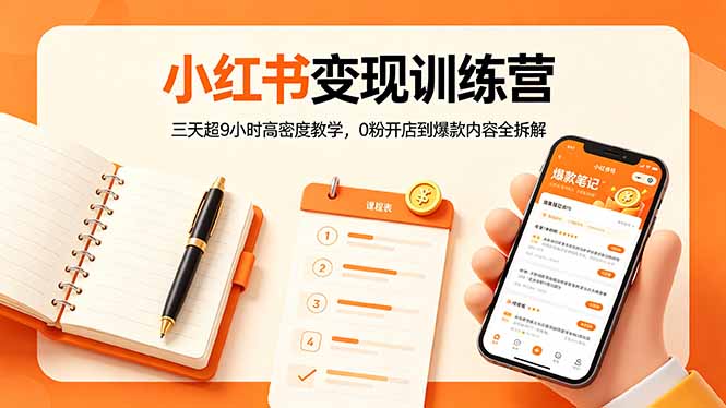 小红书变现训练营：三天超9小时高密度教学，0粉开店到爆款内容全拆解